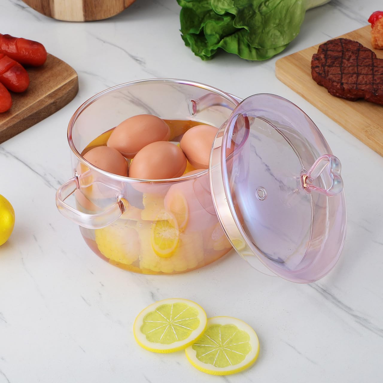 Happyyami Cacerola de Cristal Con Tapa - Olla Multifuncional para Sopa, Pasta, Fideos, Verduras, Carne - Compatible Con Inducción