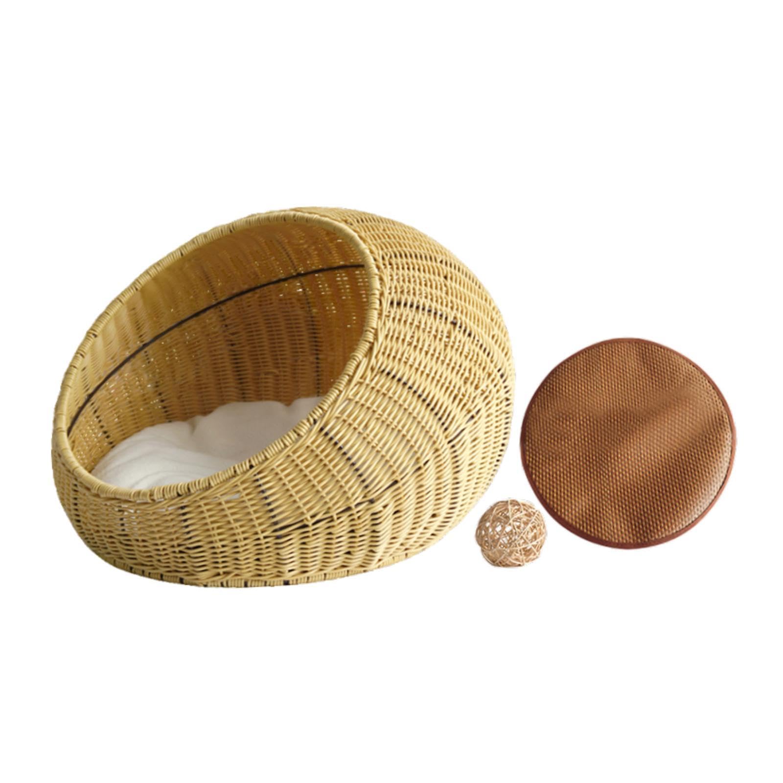 Panier pour petit chien en rotin synthétique anti-griffures avec coussin beige amovible