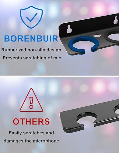 Miniatura 4 de Soporte para micrófono múltiple para colgar micrófonos dinámicos, con cable e inalámbricos, soporte de micrófono doble, acolchado de gomamontado en