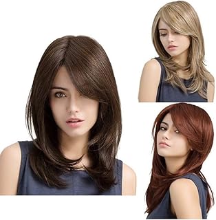 Peruca feminina de cabelo sintético encaracolado com ombro para mulheres com franja lateral, perucas de fibra resistente ao calor para peruca diária 124, marrom