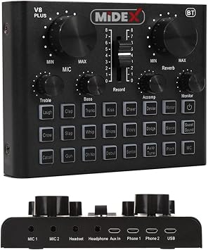 Midex VS8 PLUS Live Broadcast Sound Card Effect Radio Mixer (Phone and PC Podcast Radio Broadcasters)