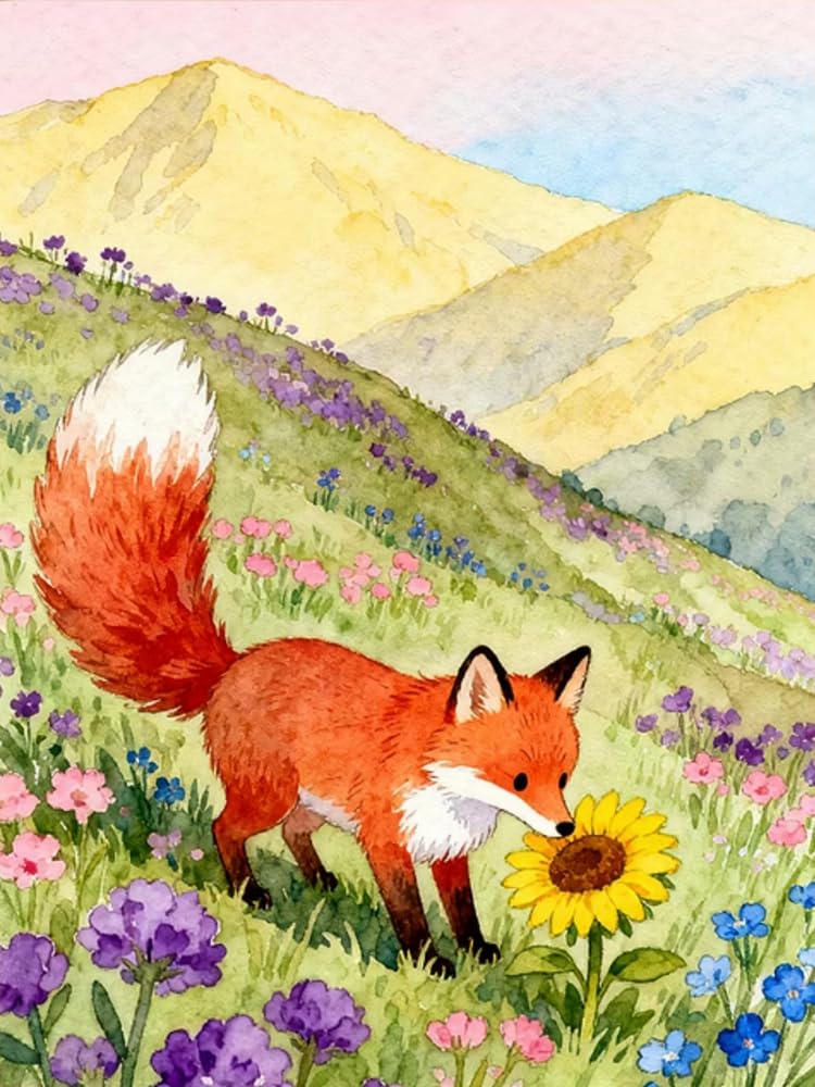 Renqidian 5D Adults Diamond Painting Kits Prairie Fox Round Crystal Rhinestone Painting by Numbers Diamonds Arts Craft Living Room Decor 40x50 cm