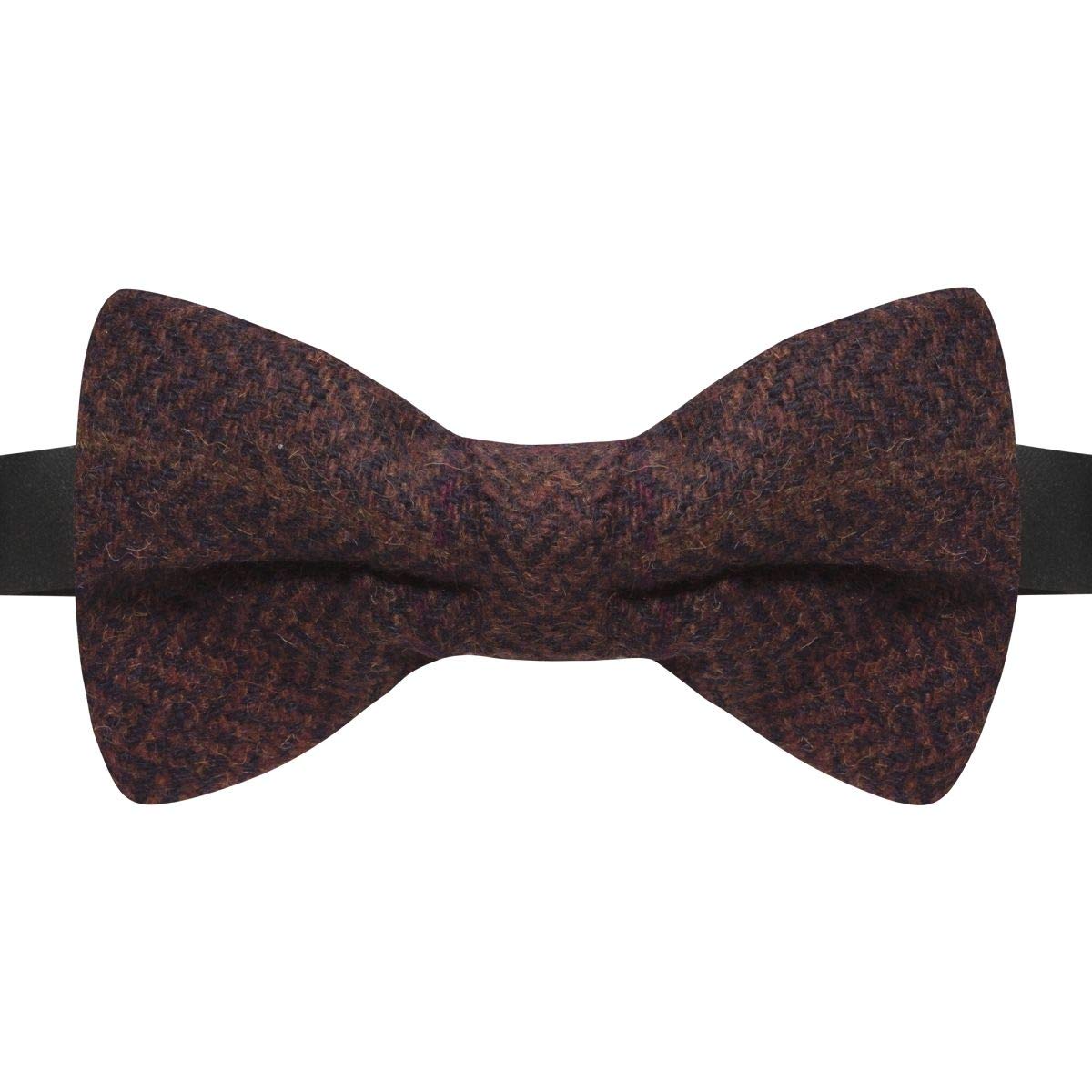 King & Priory Luxury Mahogany Brown Herringbone Check Bow Tie, Tweed, Brick Red