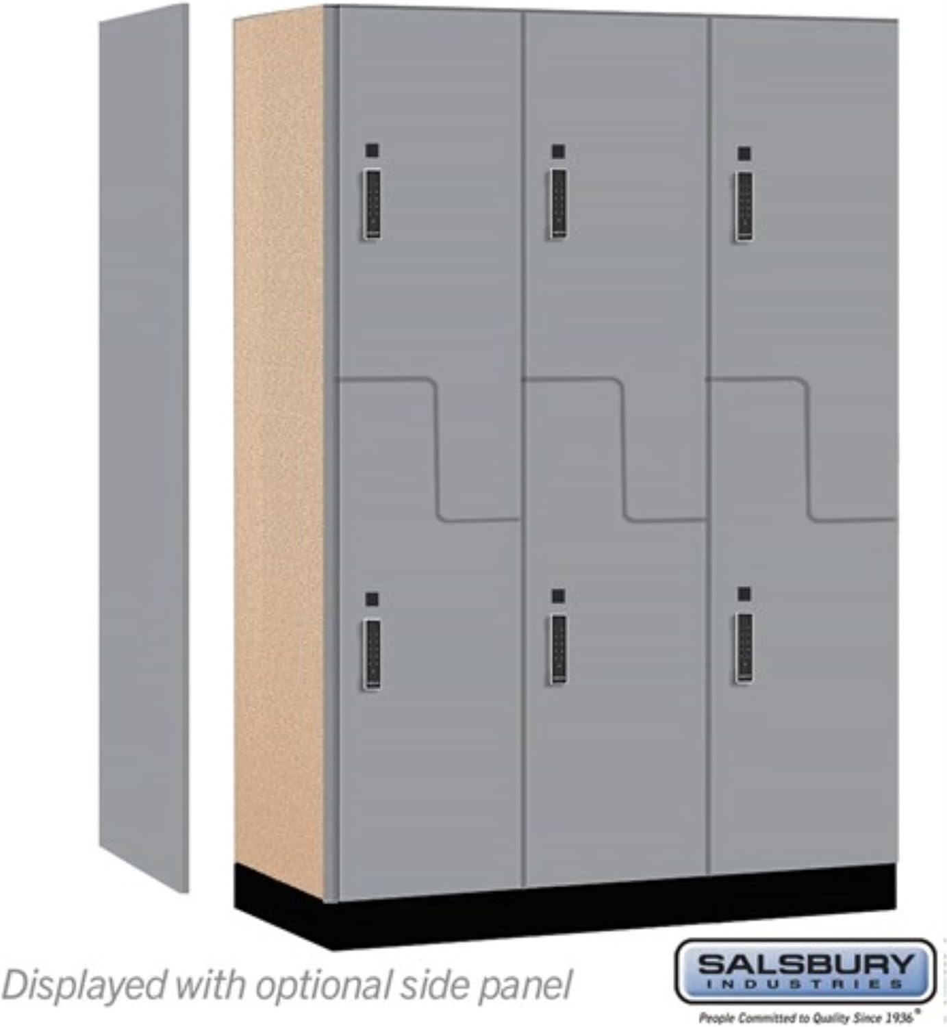 Salsbury Industries 18" Wide Premier Wood Locker-Double Tier 'S' Style-3 Wide-6 Feet High-21 Deep-Winter Fog-Black Electronic Locks