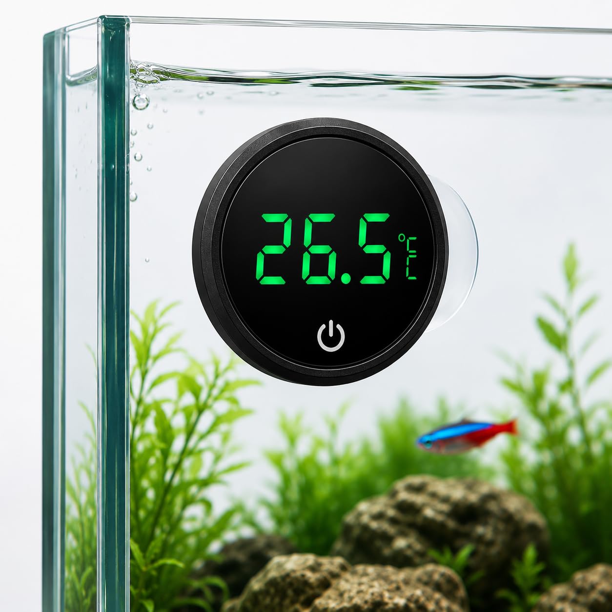 Aquarium Digital Black LED Thermometer Fish tank Stick-on – Long-Life Dry Battery (1 Pack)