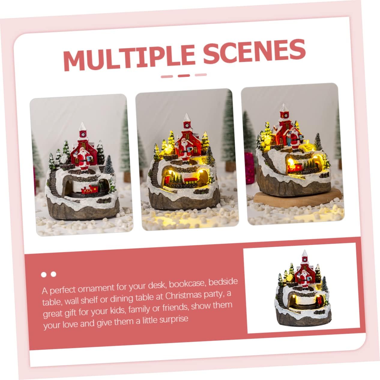 Lighted Miniature Christmas House Figurine with Music and Train Festive House Decor for Home Christmas for Adults and Boys and Girls