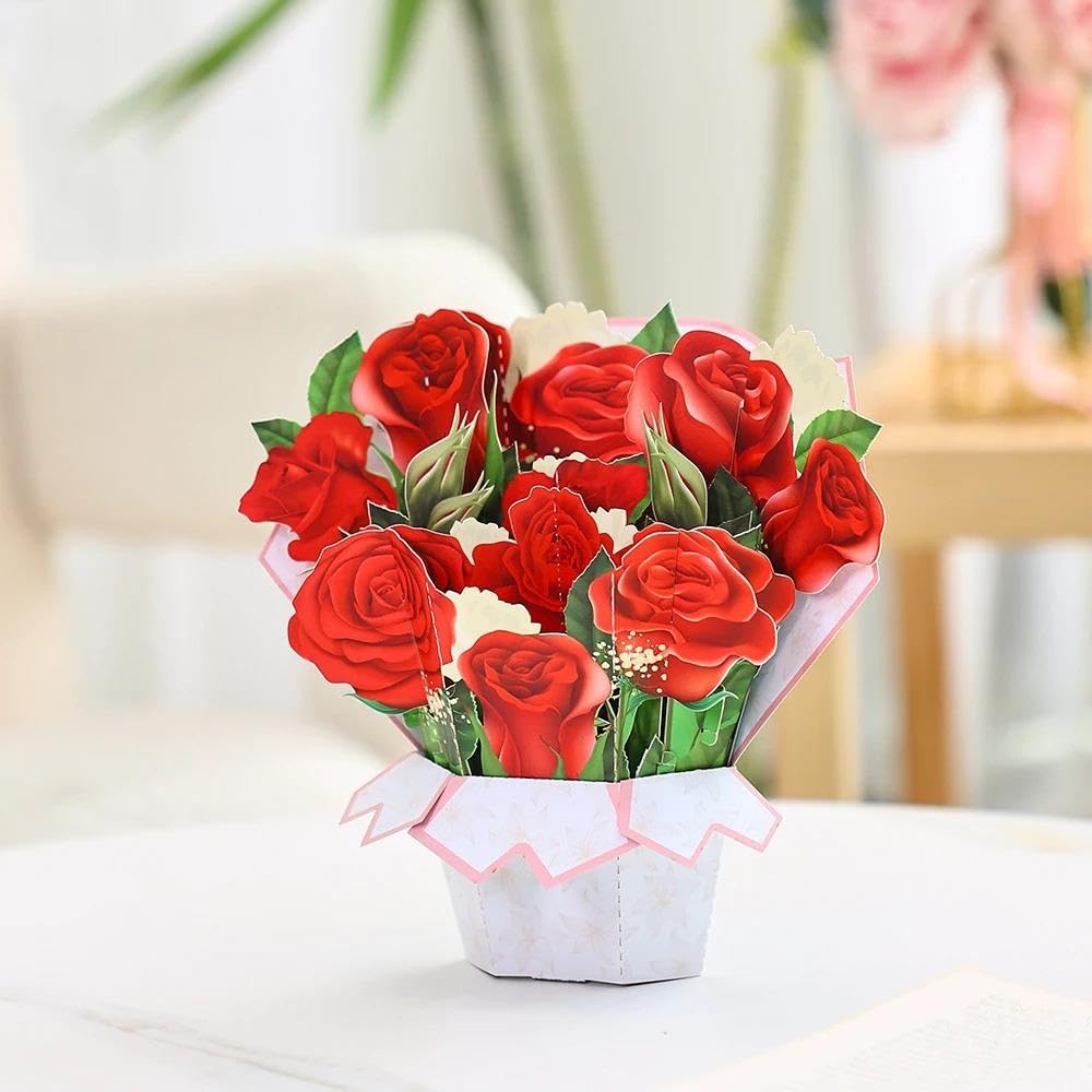 Tarjeta de felicitación 3D con Ramo Rosas Rojas for cumpleaños
