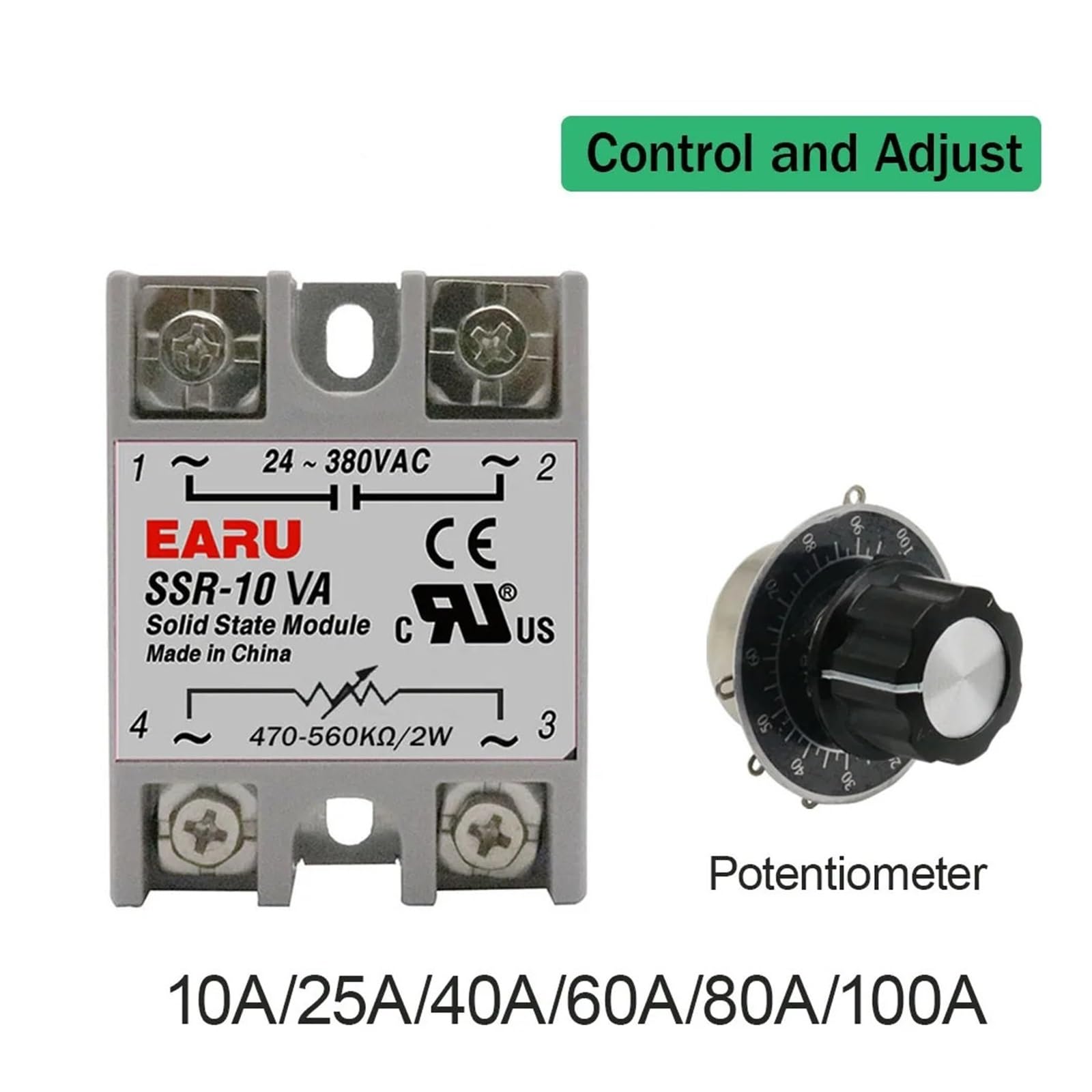 Relés 2 Unidades SSR-10VA SSR-25VA SSR-40VA SSR Relé de Estado sólido Regulador de Voltaje Salida CA 24-380 V + Potenciómetro para Controlador de Temperatura PID (Relé de Estado só
