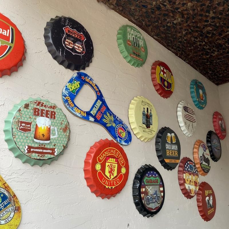 Image of EAZYWAGON Decorative Metal Bottle Caps Wall Sign Plates - 14X14 Inches - Chicago Bulls | Metal Wall Hanging Bottle Cap for Home, Farmhouse, Bar & Cafe Decoration | Vintage & Retro Look Plaques