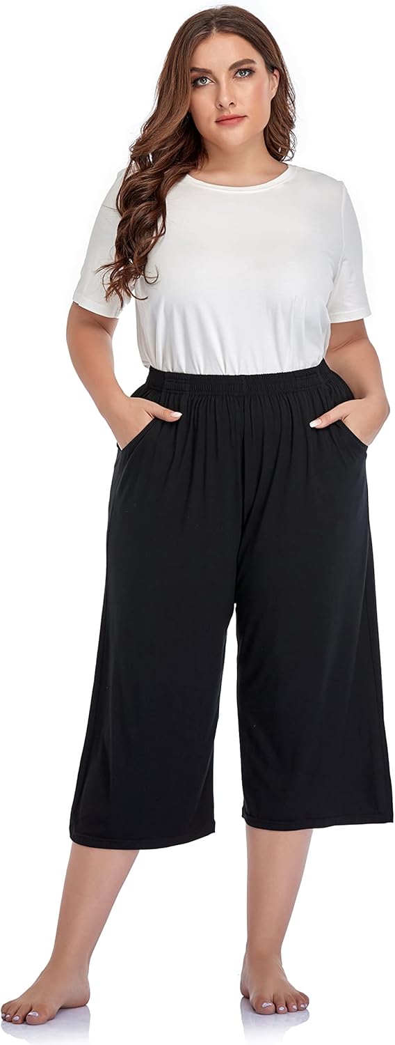 ZERDOCEAN Women's Plus Size Modal Stretchy Relaxed Lounge Capris with Pockets - Image 3