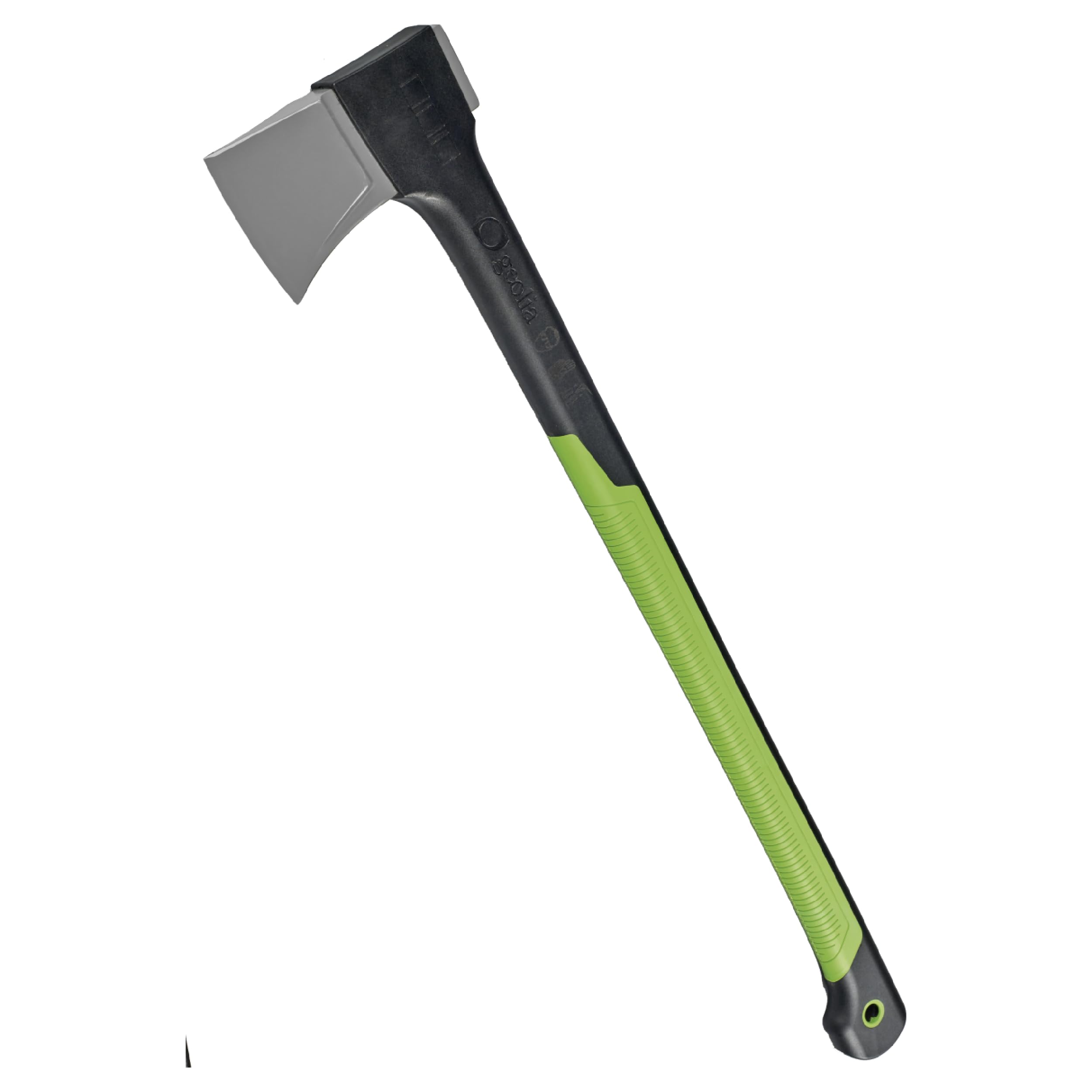 Spalthammer - Spaltaxt - Axt - Stahl - Fiberglasstiel - Ergonomischer Griff - Stiel 81,5 cm - Kopfgewicht 2,5 kg - Mit Plastikhülle - Grün - Schwarz