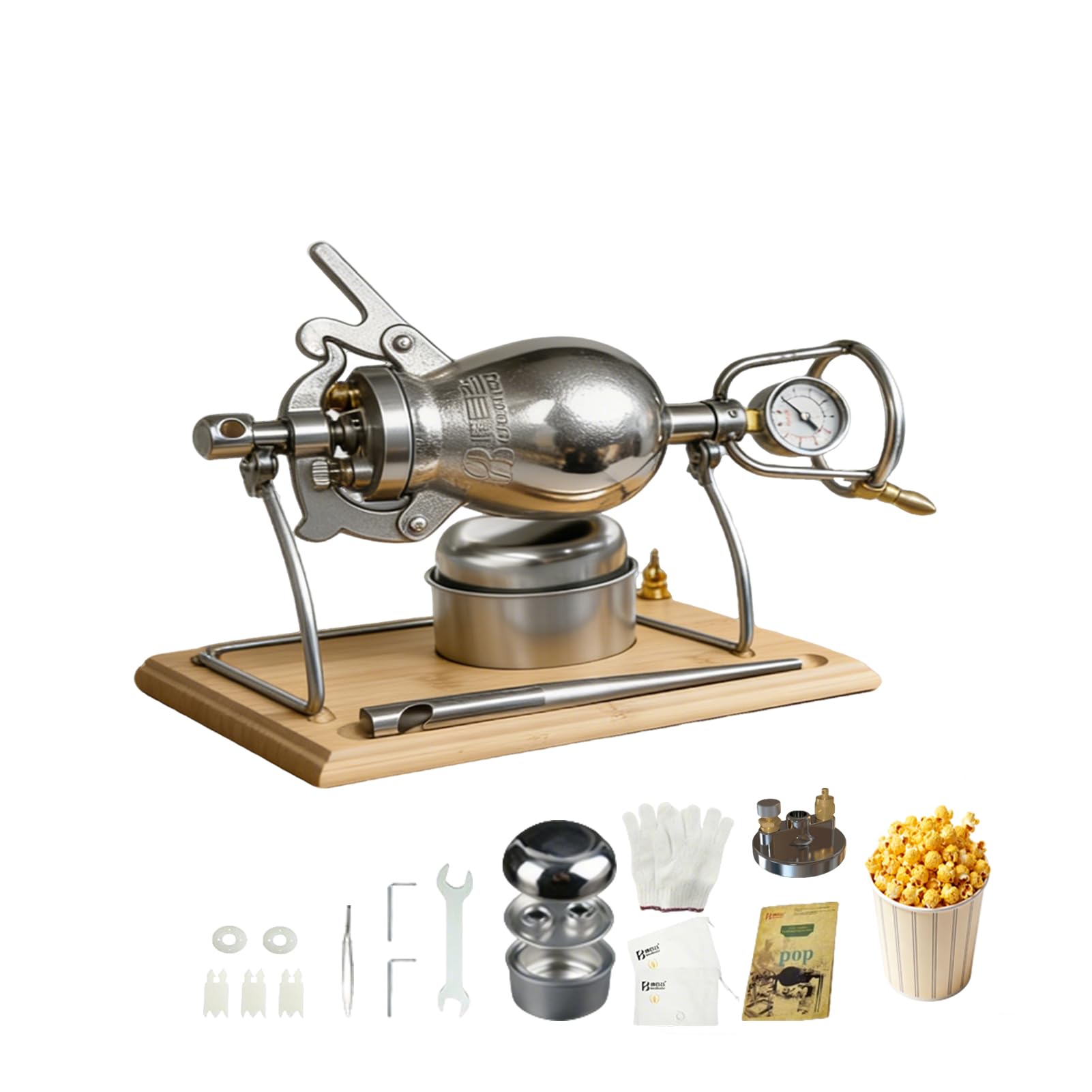 500ML Chinesische Popcornmaschine, Edelstahl Retro Hand Popcorn Maker | Klein Popcorn Kanone für Movie Night Partyspaß, Familientreffen