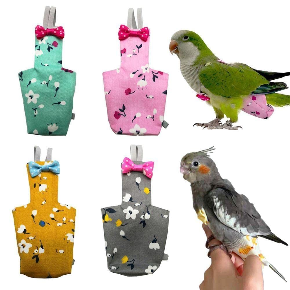 Pañal de loro con pajarita de frutas, flores, palomas, pájaros, 4 piezas, ropa de cacatúas pequeña, lavable, traje de vuelo K5S7 Pet Me