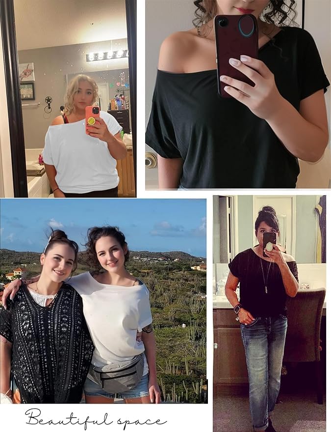 Buauty Womens Summer Off Shoulder Tops Casual Loose Short Sleeve T Shirts One Shoulder Tops Trendy Sexy Cute Tunic Tee Green - Image 5