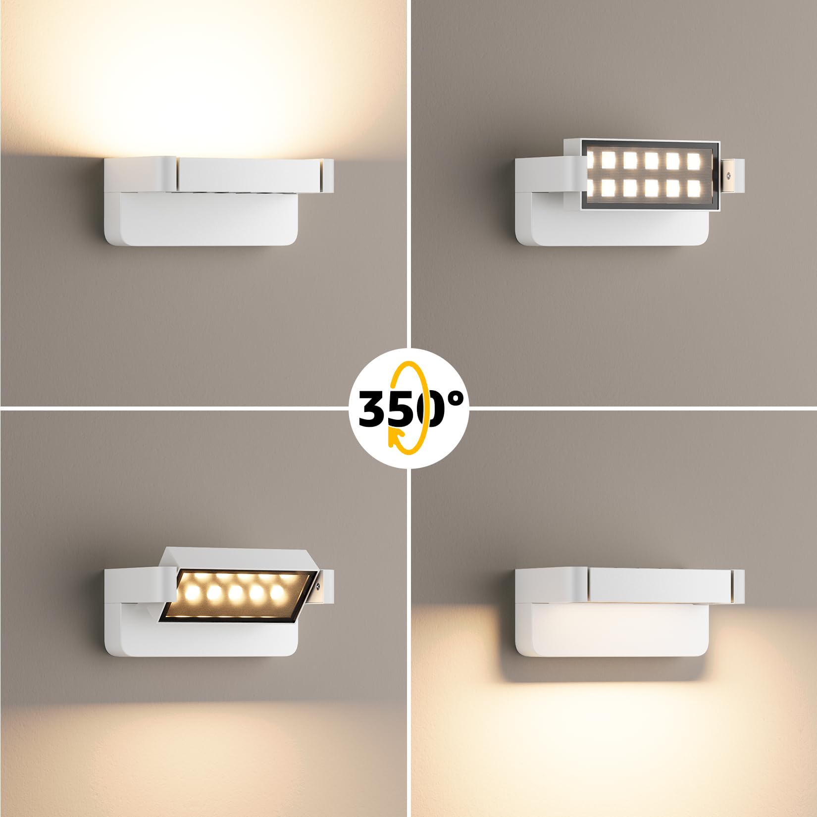 Aipsun Applique LED Extérieur 24W - Panneau Ajustable 350° en Aluminium, IP65 Blanc, 1500 Lumens, 3000K, pour Garage, Terrasse, Jardin