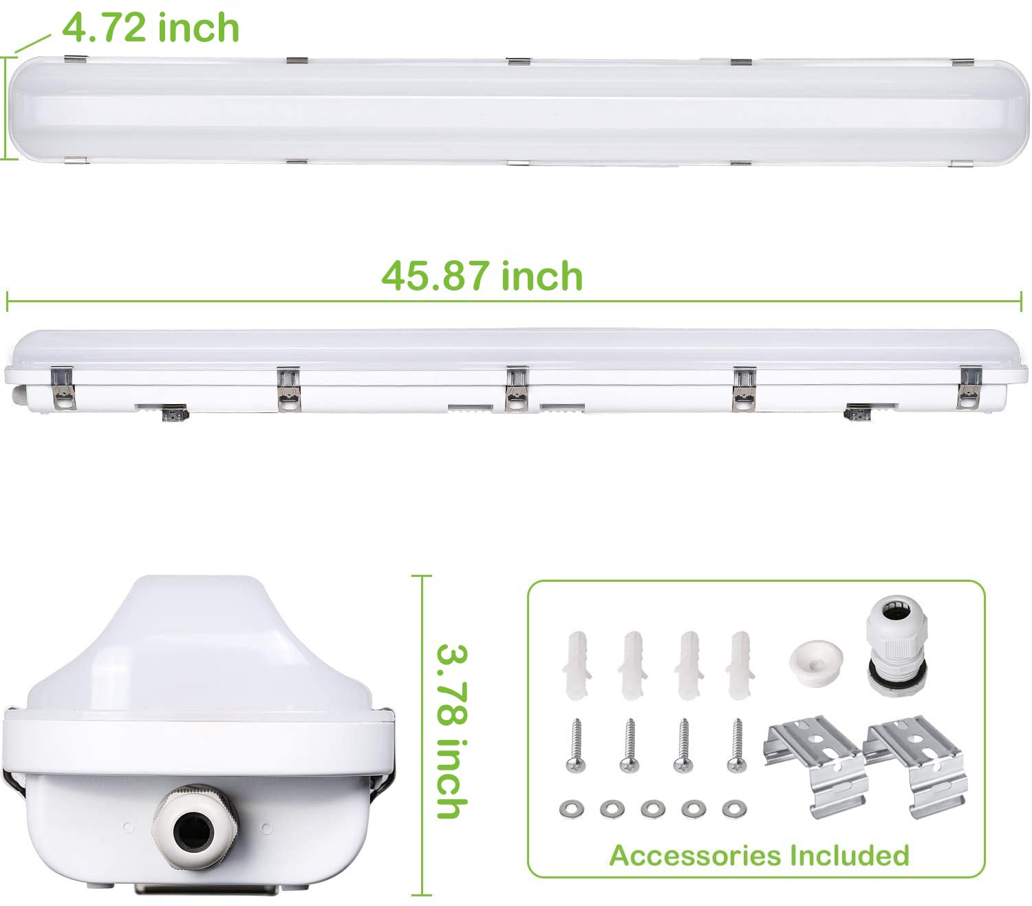 4FT LED Vapor Tight Light, 60W 7800lm Vapor Proof Parking Garage Light