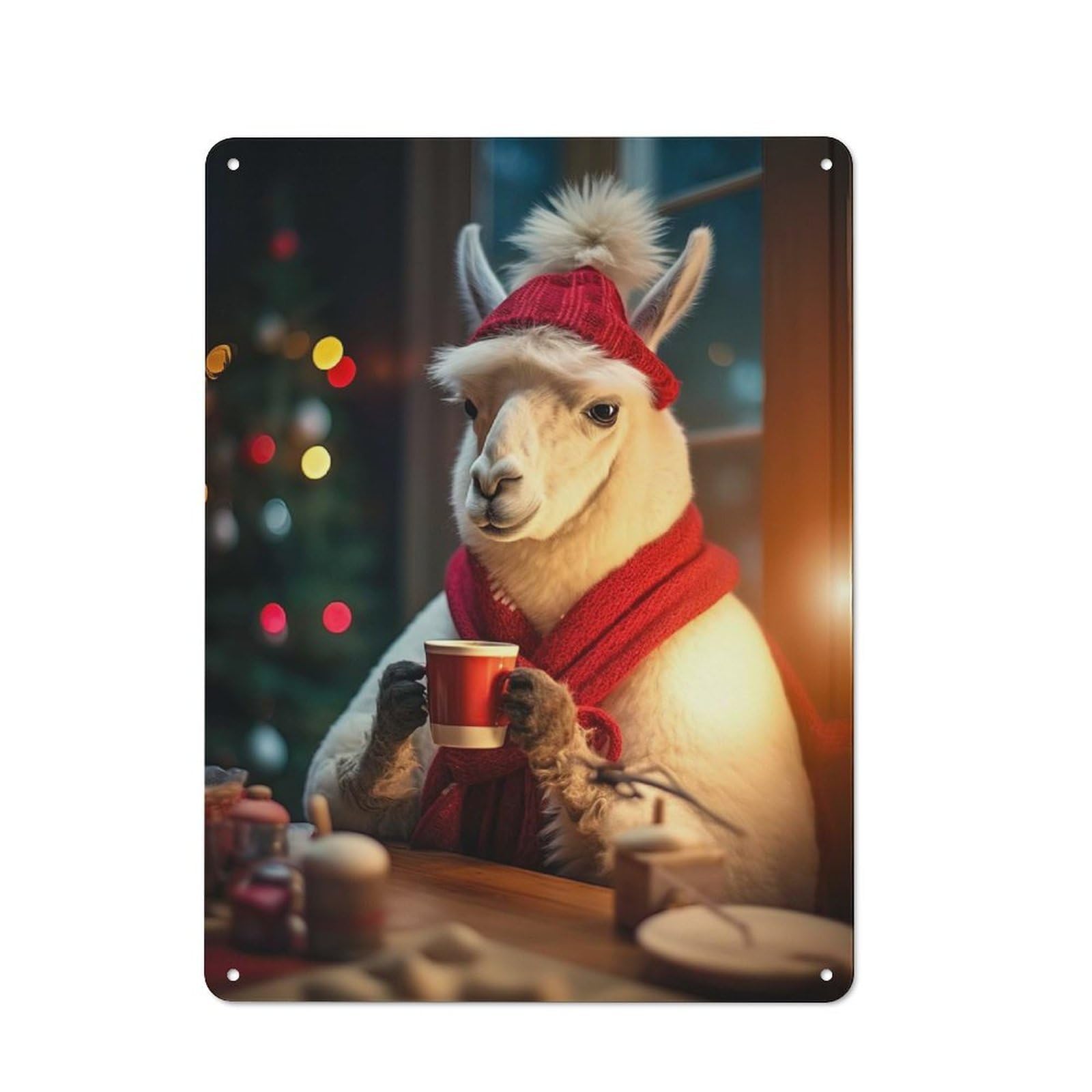 Junmoney Llama Coffee Christmas Metal Plaque 40X30cm With For Garage Wall, Vintage Decor, Autumn Home Decor For Collectors Of Metal Signs