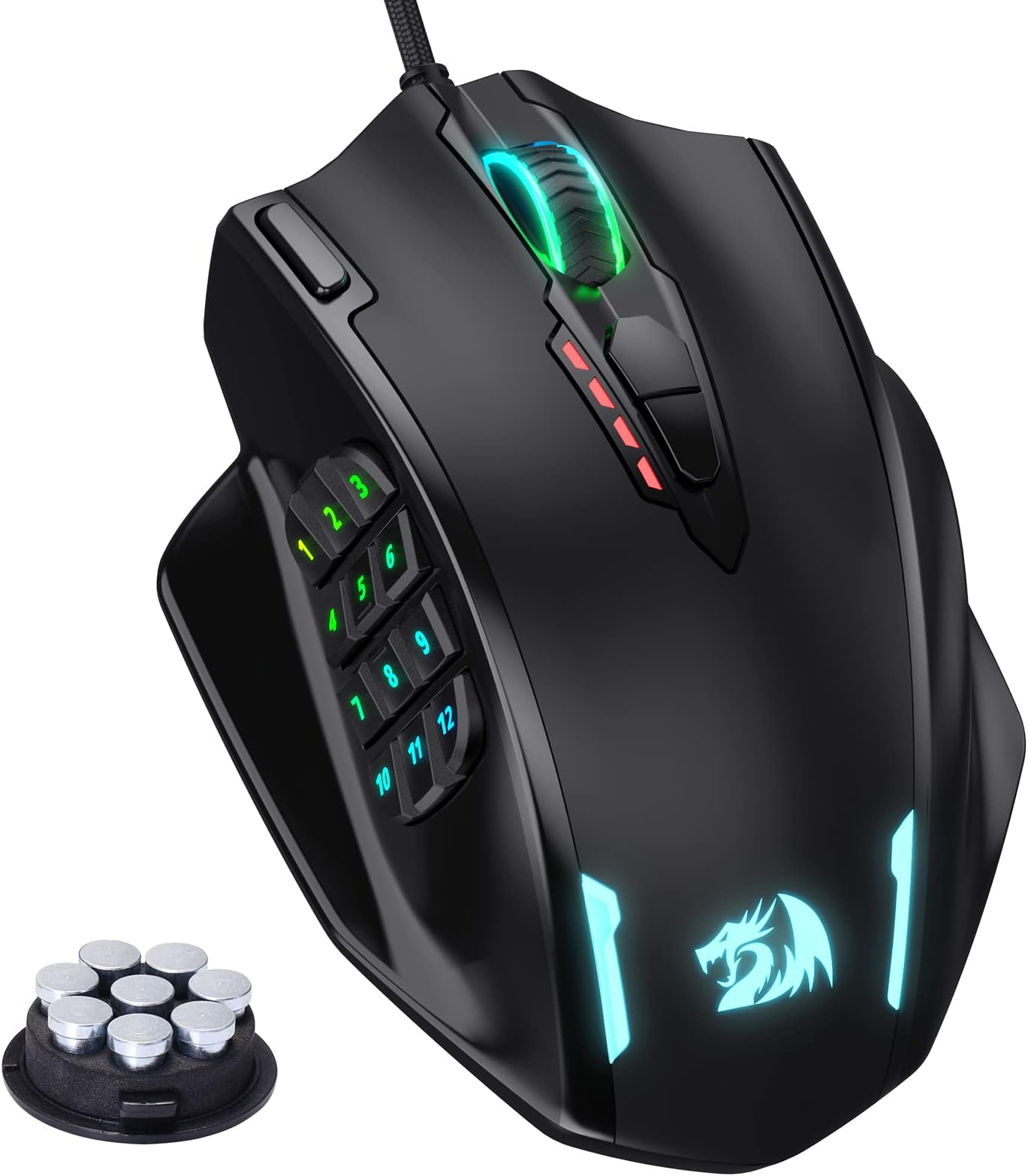Redragon Impact RGB 12 400DPI, High Precision, 19 Pcs Programmable Mouse Buttons and Side Buttons Laser Wired Gaming Mouse Guide MMA Mouse Black