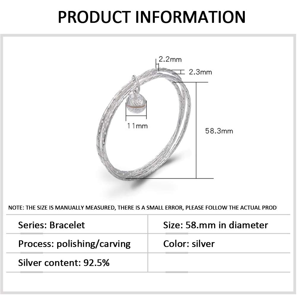 AKT Pulsera de Plata Bangle y Brazalete de Plata de Ley con 3 Aberturas y Campana para Mujer, 24g 990 Plata, Diámetro Interior 58.3 Mm