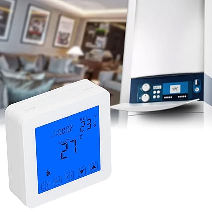 NEE Thermostat, Touch Button Modern Boiler Thermostat 220V Energy Saving with Blue Backlight for Home for Water Heating for Bathroom for Residence