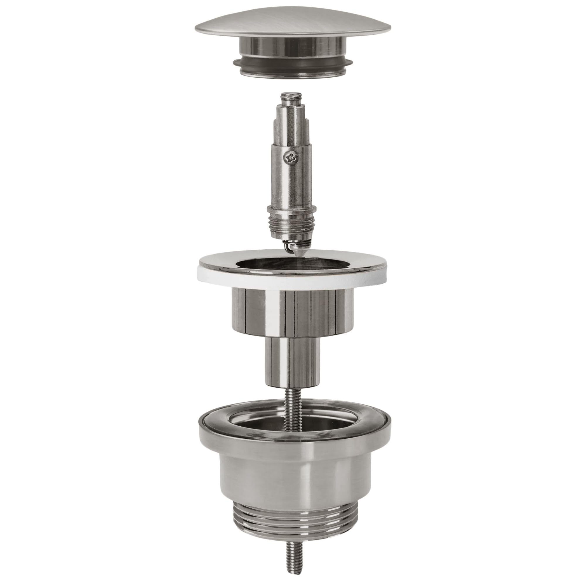 Rea Universal Click-CLAC Brush Nickle Drenaje para Lavabo Tapón para Lavabo de baño con desagüe emergente de rebosadero en latón (níquel)
