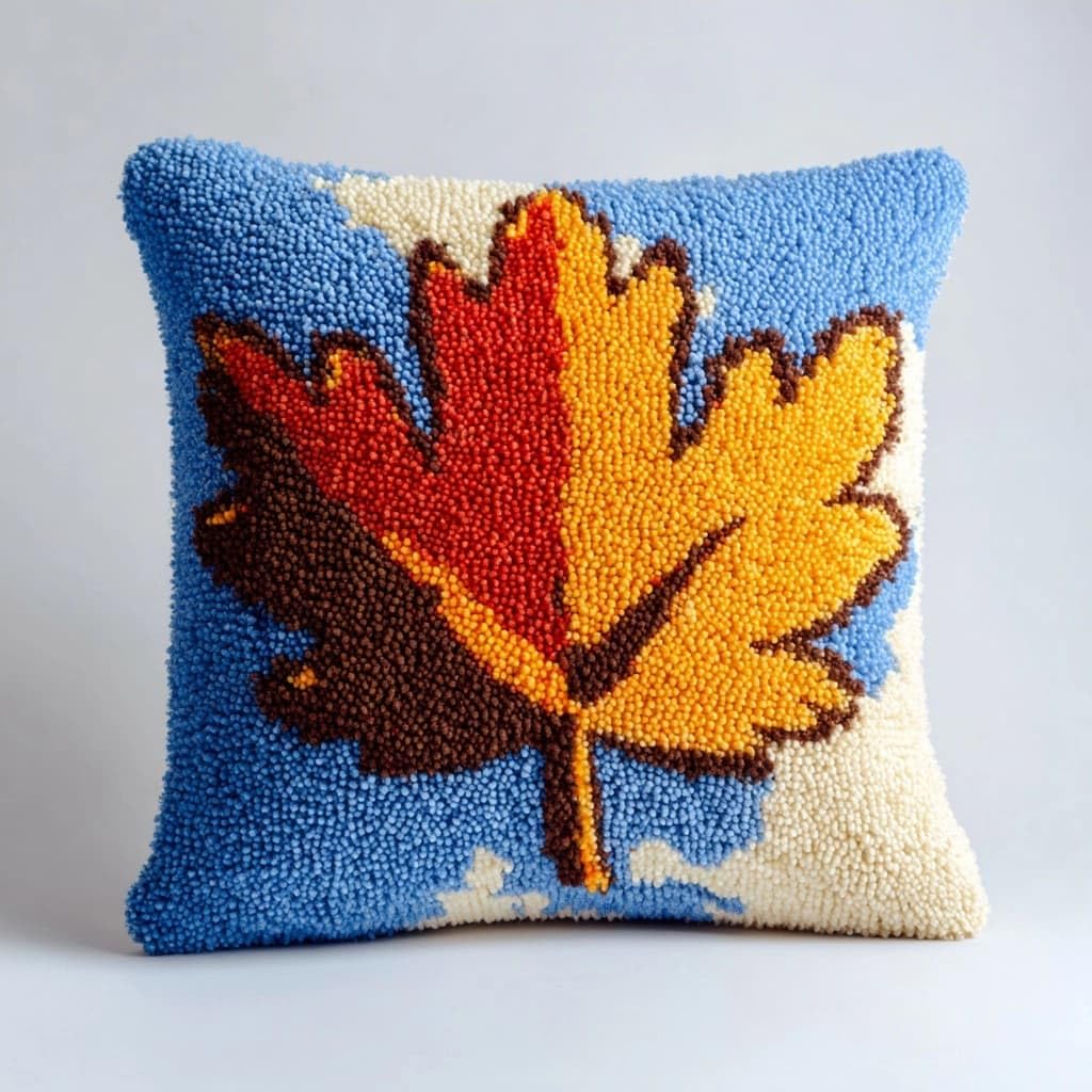 Henypt DIY Pillow Cover Making Kits Latch Hook Kit Maple Leaves