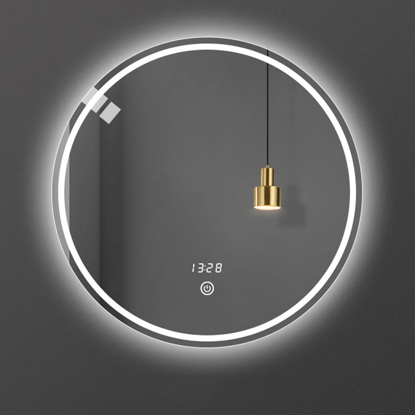 YXZN Frameless Round Mirror, Wall Mounted Bathroom Mirror, Circle Wall Mirror for Bathroom with Demister Pad Smart Touch Sensor