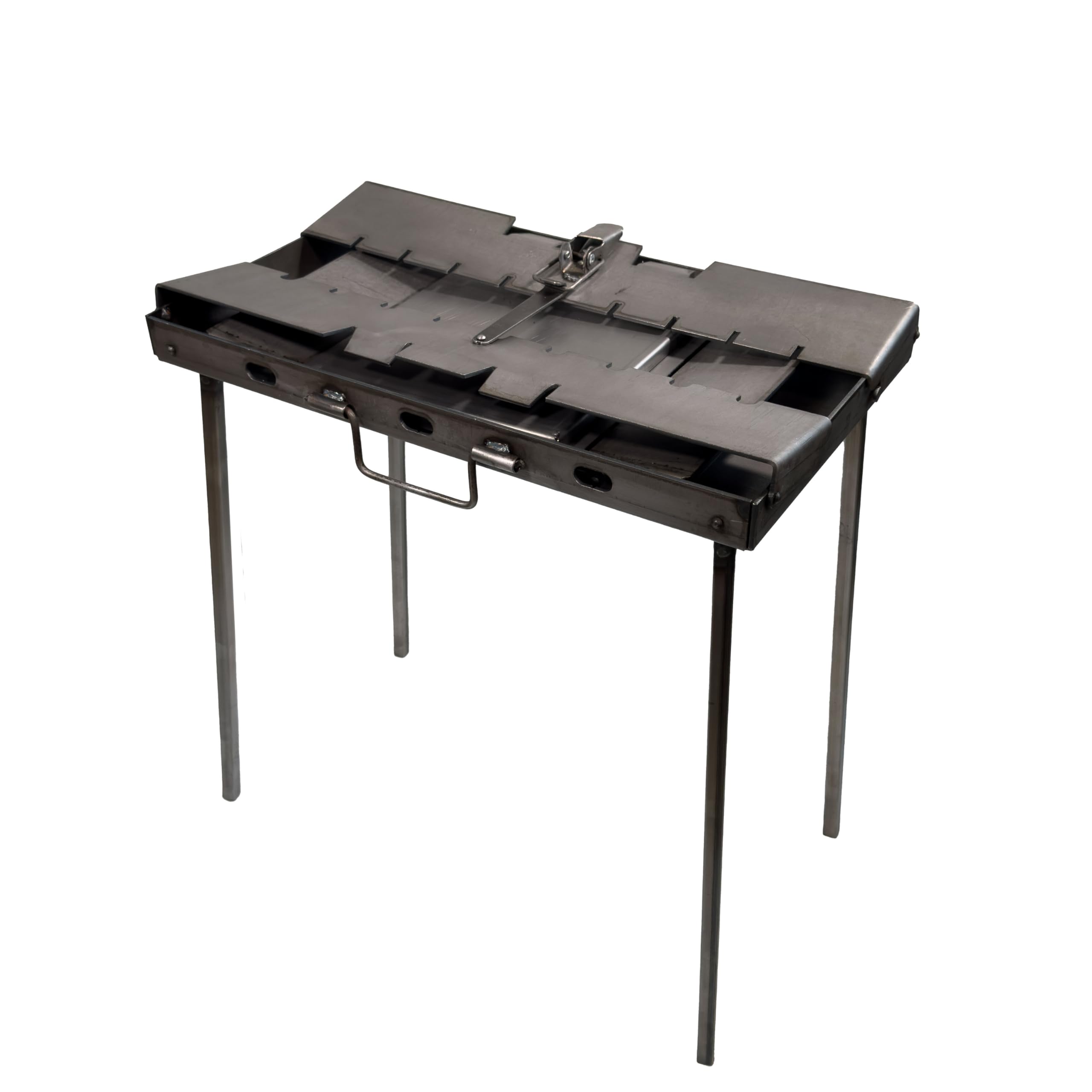 Barbecue portable Transformer avec 2 tables pliantes - Barbecue au charbon de bois pliable pour 9 brochettes - En acier de 3 mm - Pliable comme valise avec poignée - Idéal pour le jardin, le
