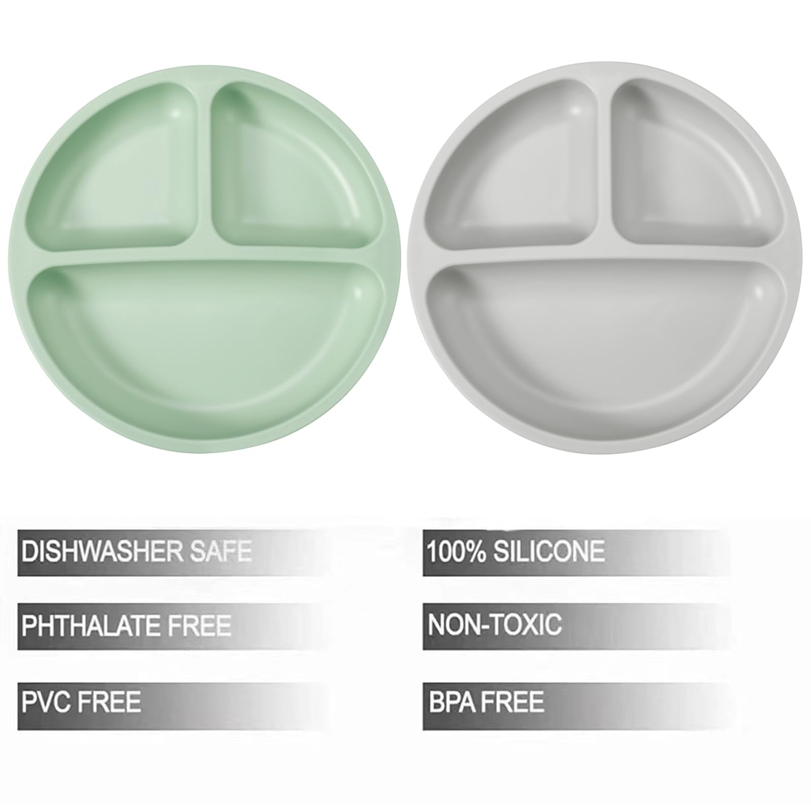 PandaEar 2-Pack Silicone Suction Plates for Babies Weaning with 2 Baby Spoons, Divided Plates for Toddlers and Kids Childrens - Image 2