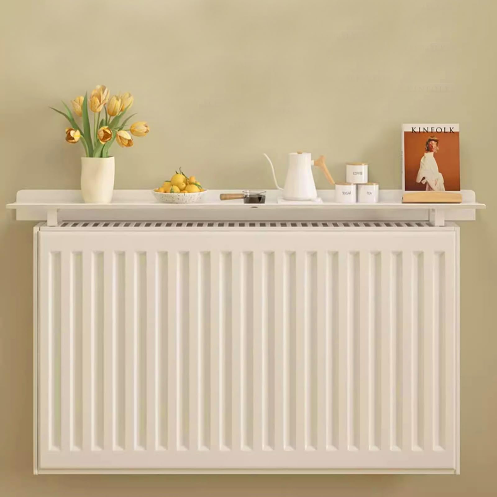 Etagere Radiateur Flottante à Poser sans Percer, Cache Radiateur Blanc avec Support, Tablette Radiateur pour La Maison, Aide à Dévier la Chaleur dans La Pièce,W 15cm/6in; L 60cm/23.7in