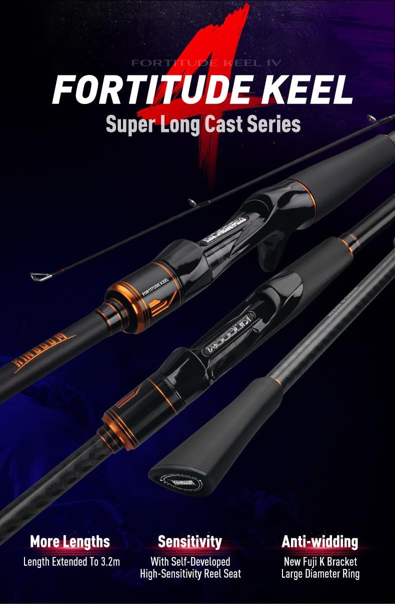 KINGDOM Fortitude Keel-4 Super Long Cast Series Fishing Rod Fuji LY Bracket Fuji O Ring 2 Sections 2.28-3.2m MFast 128-206g Power ML/M/MH Carbon Wheel Base Triangular Grip 40+30T Cross Carbon Cloth