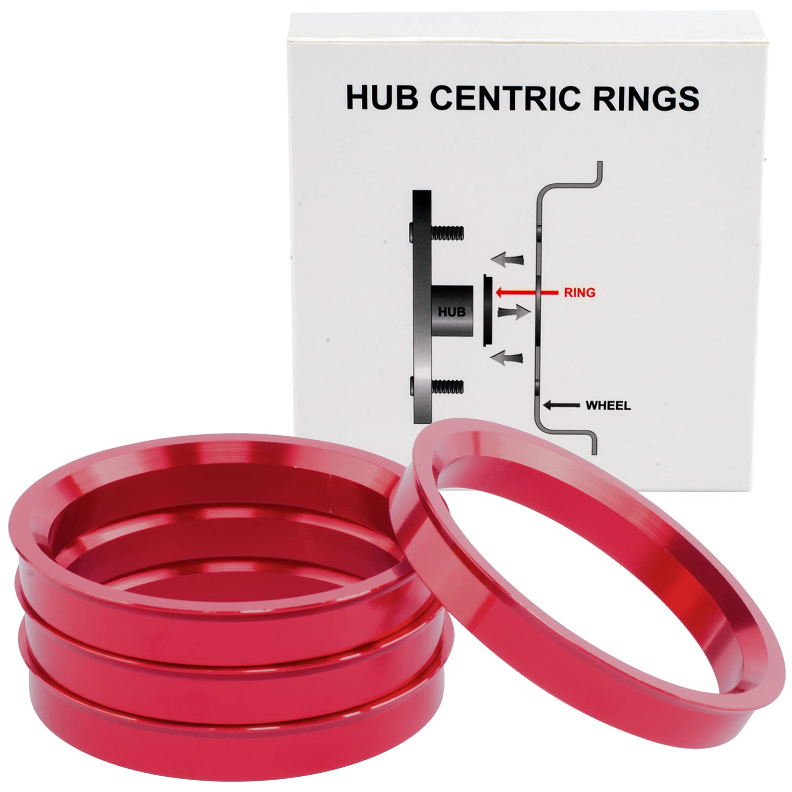 Red Alloy Aluminum Hub Centric Rings 57.1 to 73.1 - Performance Wheel Hubcentric Rings for 57.1mm Vehicle Hub with 73.1mm Center Bore Rims - Pack of 4