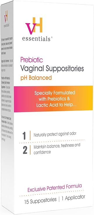 vH essentials Probiotics - 60 Capsules & Prebiotic PH Balanced Vaginal SuppositoriesBox, Original Version, 15 Count & Ph Balanced Daily Feminine Wash, 6, Fl Oz, (Pack of 1) 54306 Clear