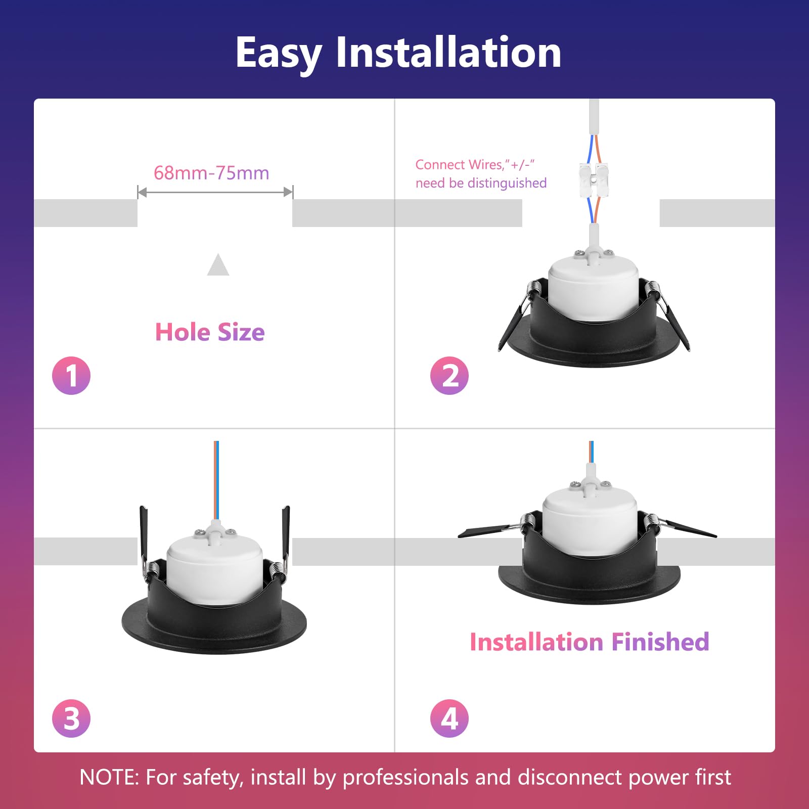 GeyouLux Spot LED Encastrable Dimmable RGB, IP44 Aluminium Spot LED 230V 68mm, 5W 3CCT, Orientables 120°+45° Spots de Plafond Noirs avec Télécommande IR pour Salle de Bain, 4 Pièces
