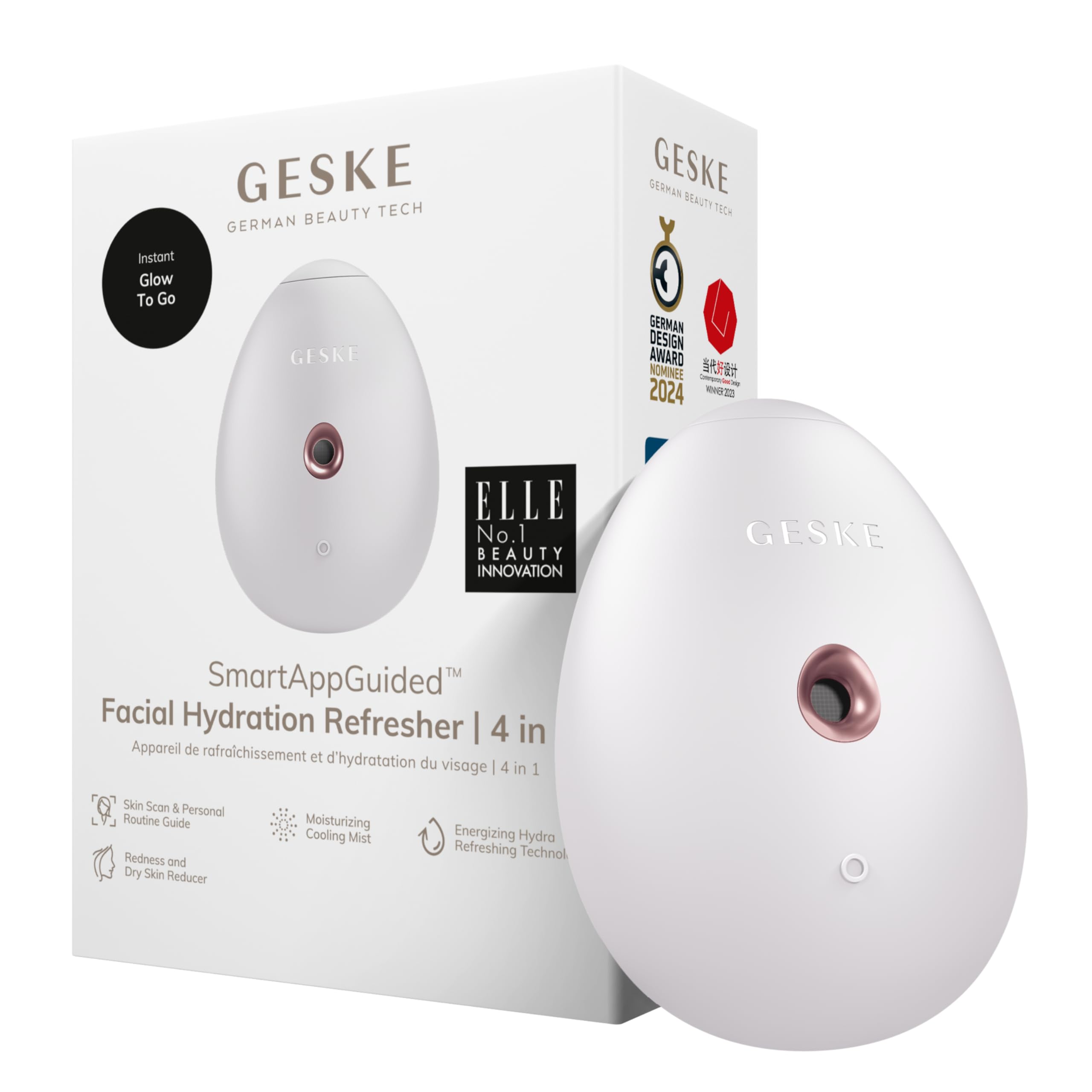 GESKE SmartAppGuided Facial Hydration Refresher | 4 in 1 | Water Atomiser | Face Steamer | Water Spray | Face Mister | Facial Cleansing Device | Spray Mist | Cosmetics | Natural Glow Starlight