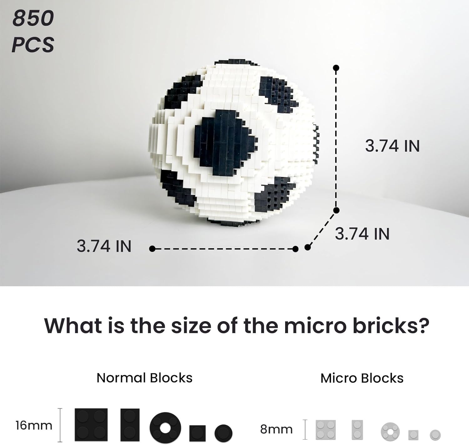 Soccer Building Set for Adults, Soccer Gifts for Kids, Balck & White Ball Décor Model Kit, STEM Toys for Sports Game Fans Age 14+ (850 Pieces)