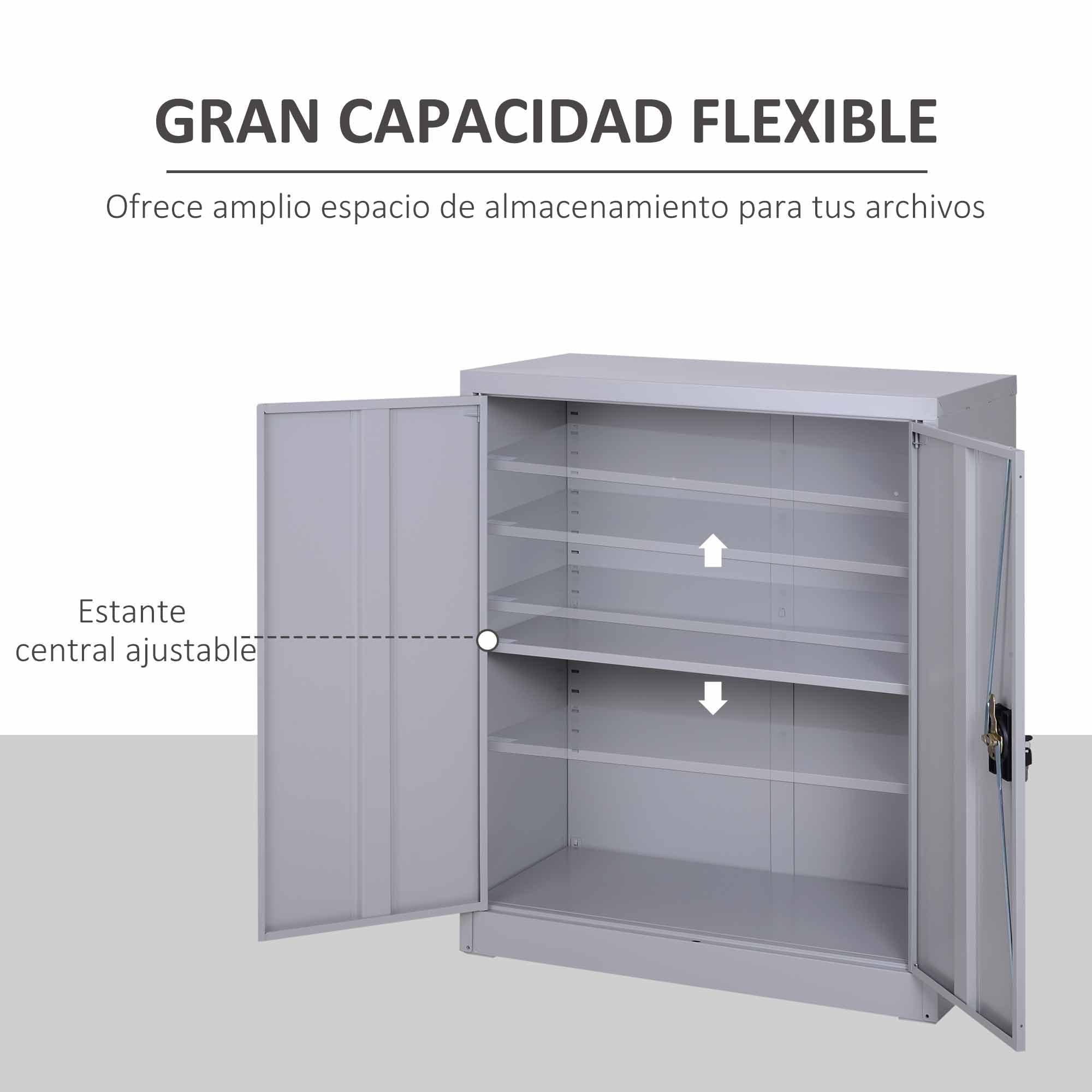 Vinsetto Armario Archivador Metálico, Archivador de Oficina, con 2 Puertas, Cerradura, Estante Ajustable, Armario Metálico para Sala de Estar, Estudio, 80x40x92,5 cm, Gris