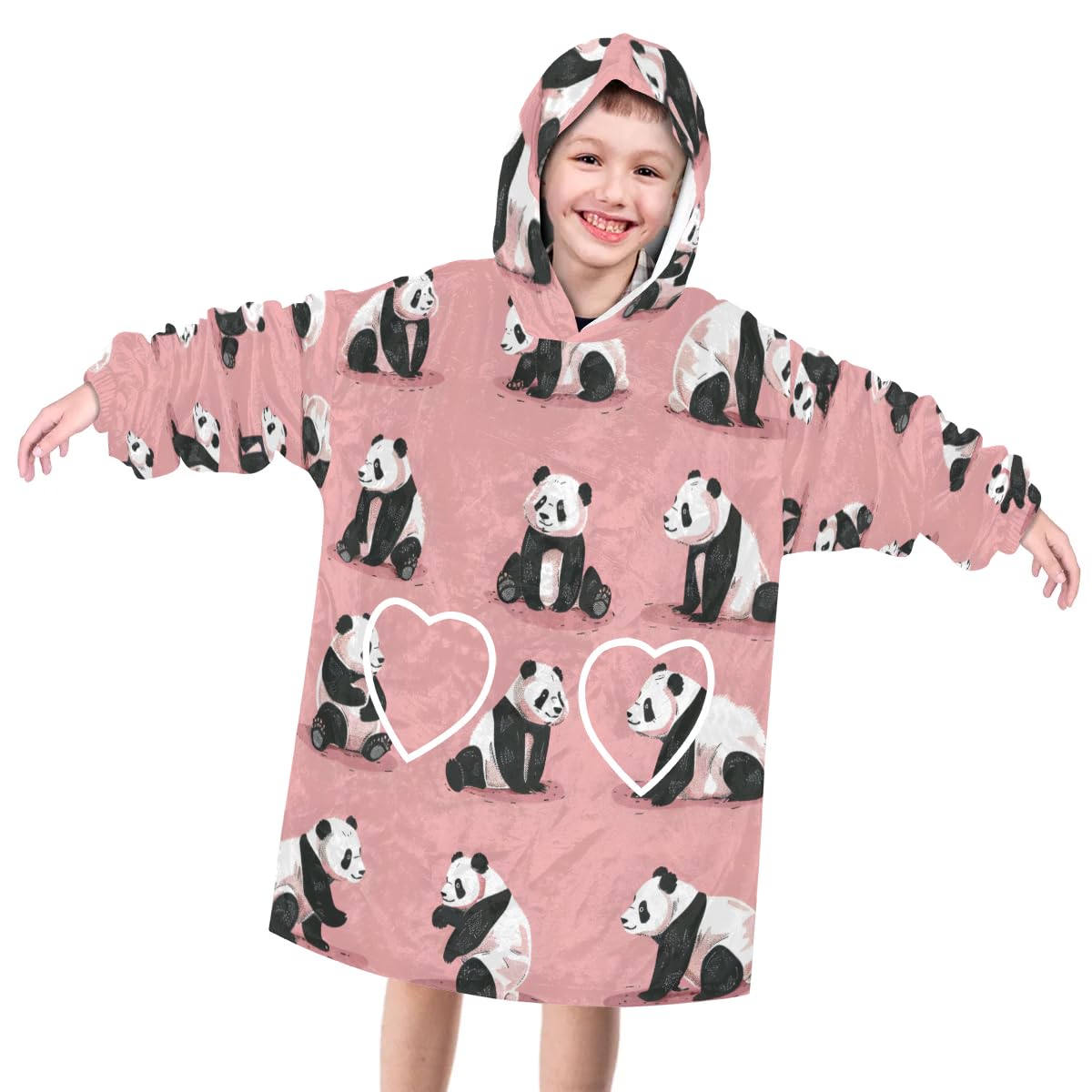 Wearable Blanket Hoodie for Kids, Adorable Panda Fleece Sweatshirt Blanket Oversized Blanket Sweatshirt with Pocket Flannel Warm Hooded Blanket 6-10 Year Old Girl Boy Gift, One Size