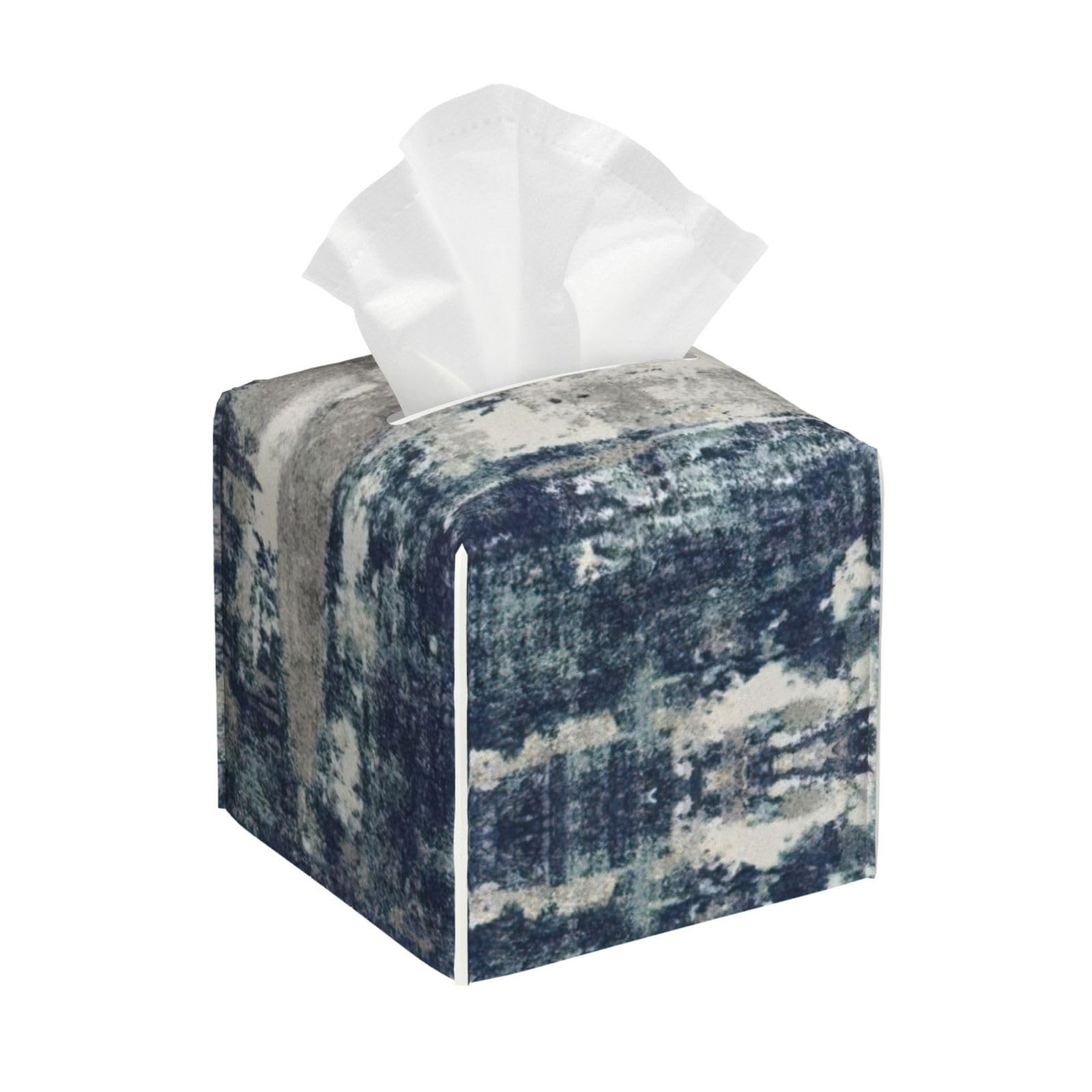 Edwal White Abstract Blue Print Tissue Box Holder Tissue Cover Square Tissues Cube Box Cover For Bathroom Office