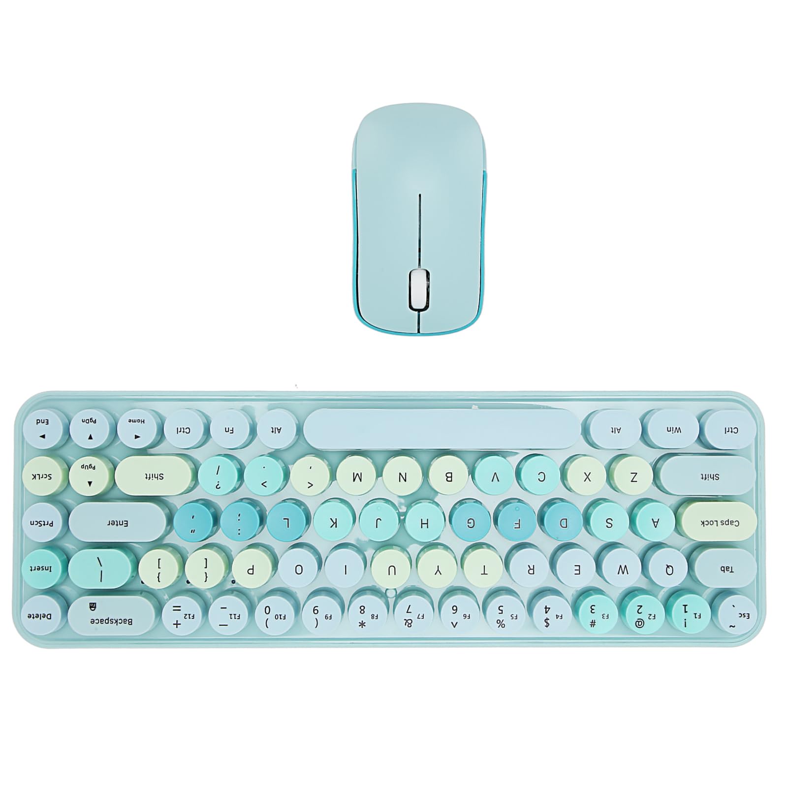 Keyboard and Mouse Combo, Keyboard Mouse Combo 2.4GHz Wireless Cute Retro 68 Round Keycaps 3 DPI Keyboard and Mouse for Family Office Gaming, for PC, Laptop,Tablet,Computer Windows (Blue Mixed Color)