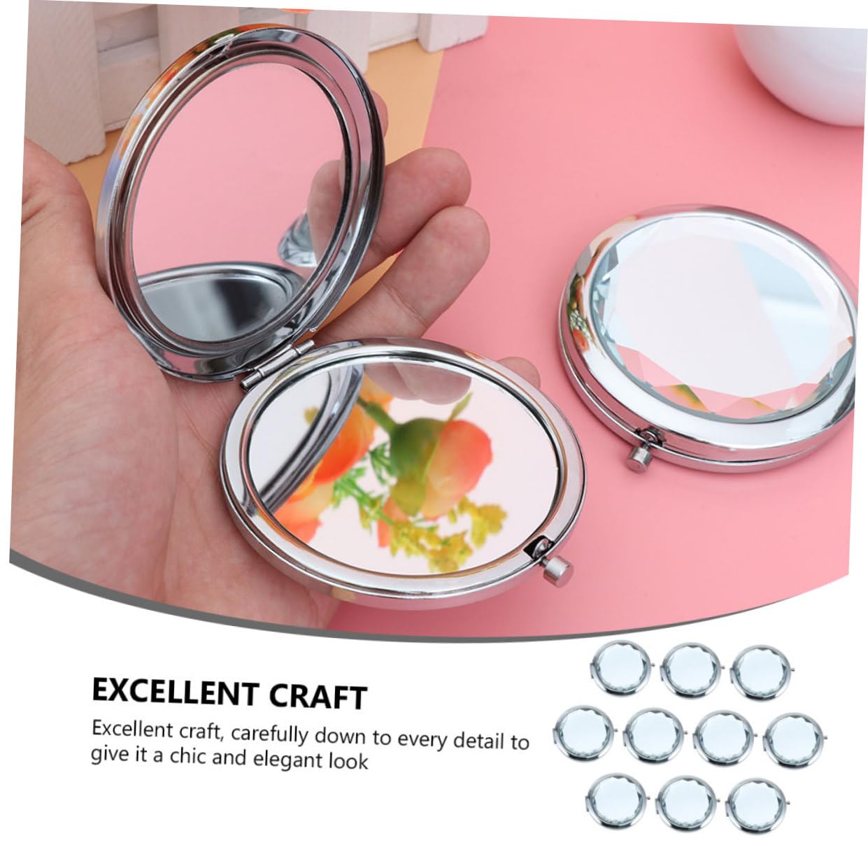 FRCOLOR 10 Stück-Pack Reise Kosmetikspiegel Doppelseitig aus Metall und Glas Leicht Tragbar für Handtasche und Reisen
