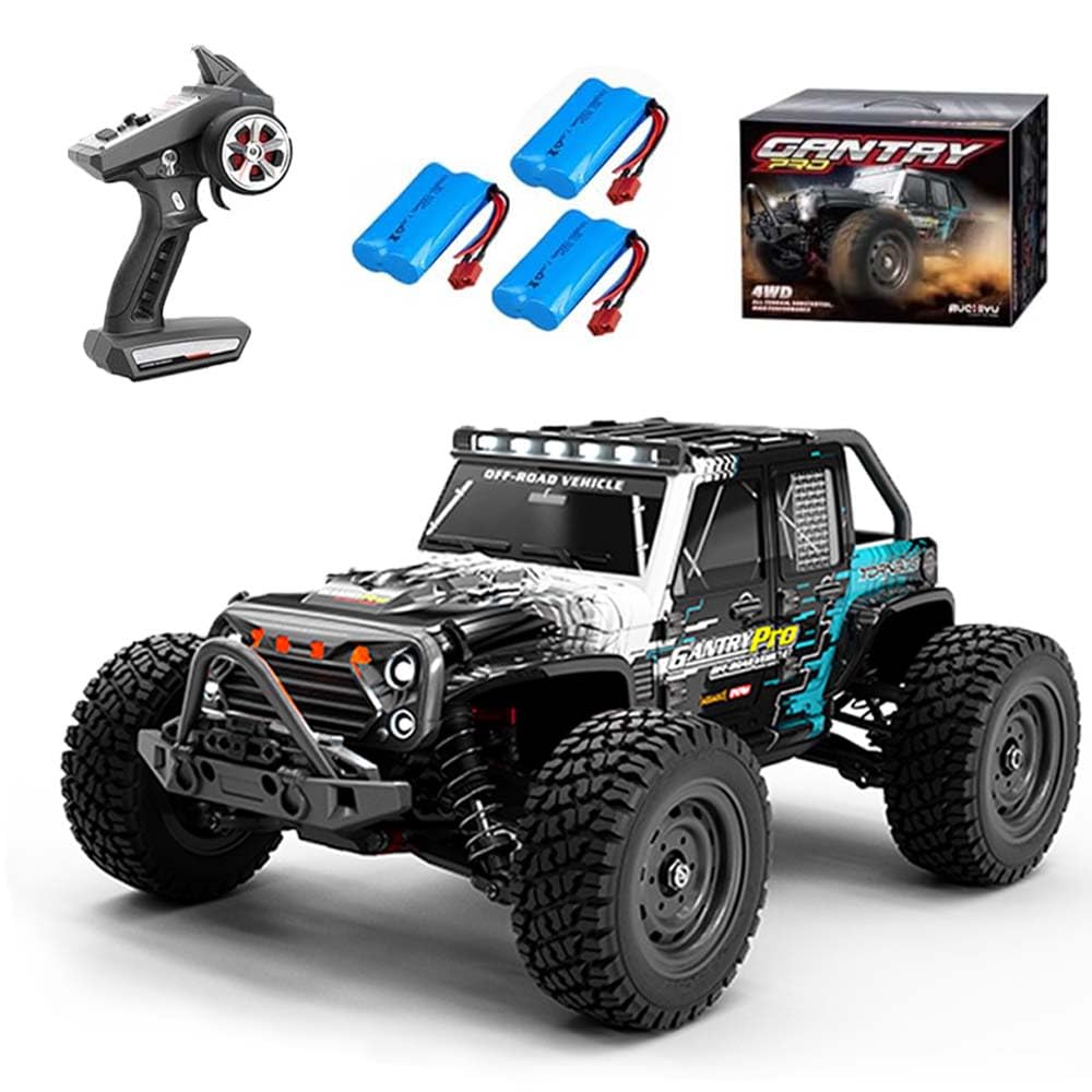 70 KM/H senza spazzole auto telecomandata per adulti, 1/16 RC impermeabile monster truck, 2,4 GHz All Terrain Offroad Drift Car, 4WD RC Buggy, 3 batterie (blu)