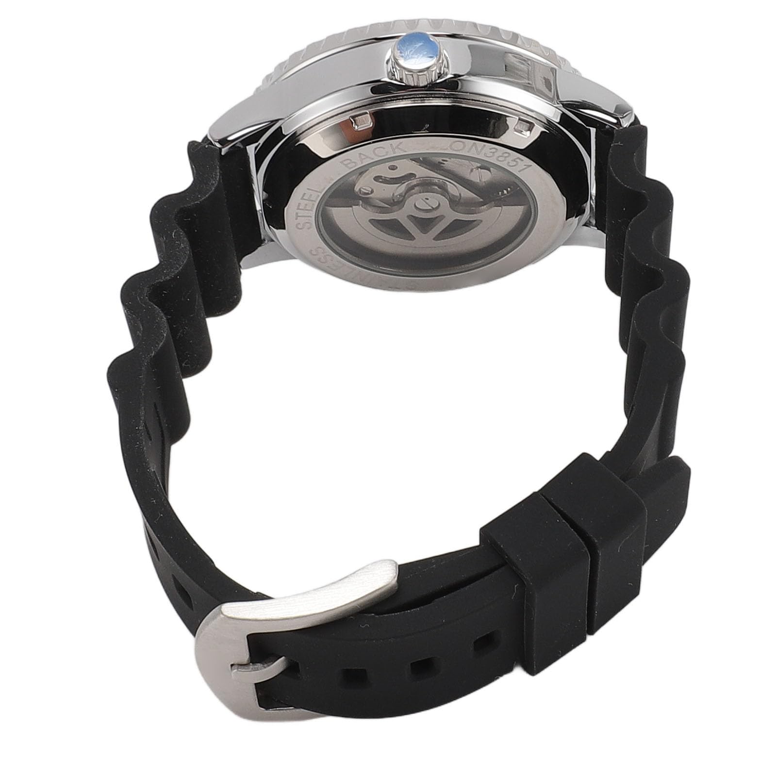 Generic Reloj Analógico para Hombre Resistente Al Agua Movimiento Automático Cronógrafo Reloj de Pulsera Pantalla Luminosa Bisel Giratorio para Pesca (Rojo Plateado)