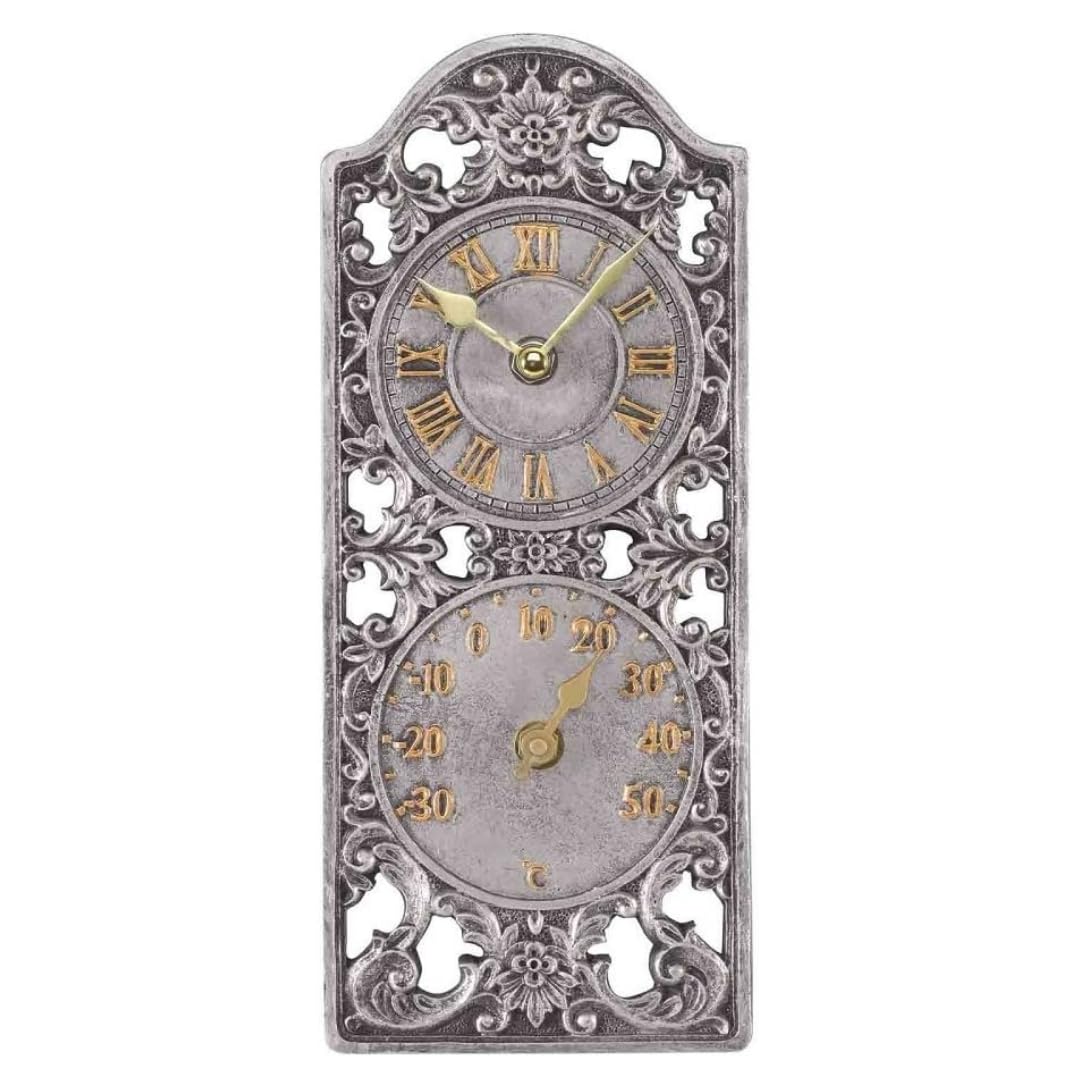 Tuin Thermometer Klok Analoge Muur Bronzen Zon &Maan 30cm Klok Met Vintage Stijl Weerbestendige Batterij Aangedreven Thermometer Weerstation Voor G