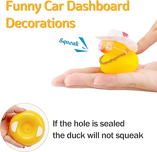 Miniatura 10 de wonuu Accesorios de coche rosa Decoración de pato de goma adorno de coche con anillo de natación, collar, mini sombrero de vaquero y gafas de sol