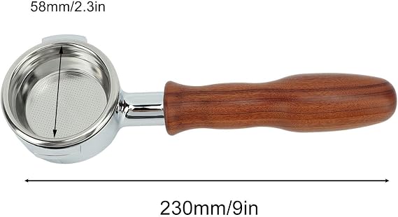 58mm Bottomless Portafilter, 2-Ear Espresso Portafilter, Espresso Accessories Made of Stainless Steel and Solid Wood, Double Shot Filter Basket, Espresso Machine Red Rosewood