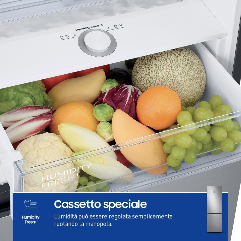 Samsung EcoFlex AI RB34C775CS9/EF Frigorifero Combinato, WiFi, SpaceMax, Total No Frost, All Around Cooling, Motore Digital Inverter Garantito 20 Anni, 344 L, LxAxP: 59,5 x 185,3 x 65,8 cm, Metal Inox