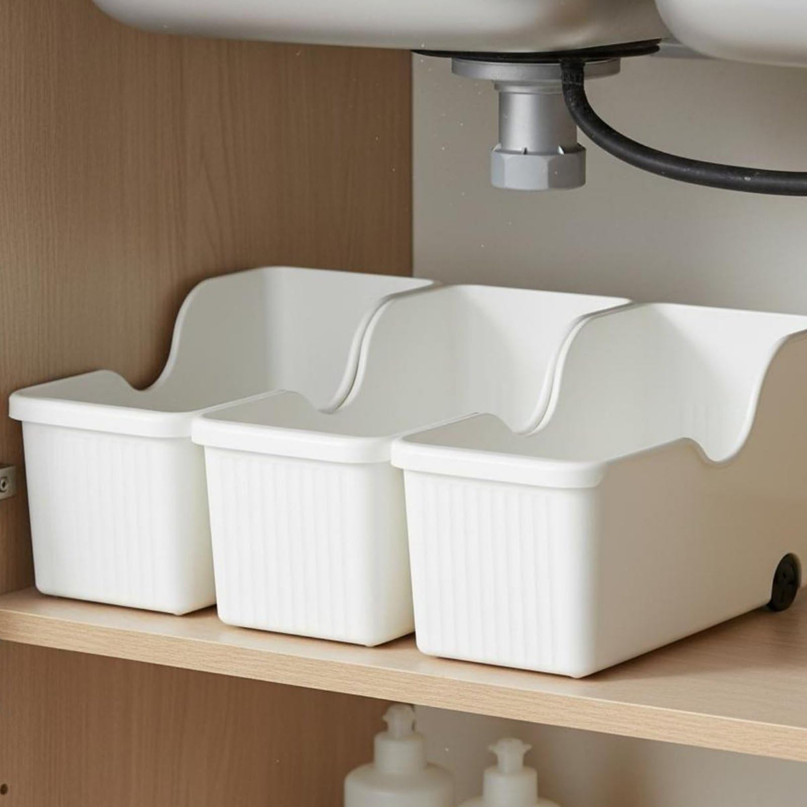 2 Piezas Caja de Almacenamiento Organizador de Cocina Estante Multiusos con Ruedas Móvil Material Polipropileno Adecuado para Armarios Encimeras Bajo Fregadero Cocina Hogar, Crema, Pack De 3
