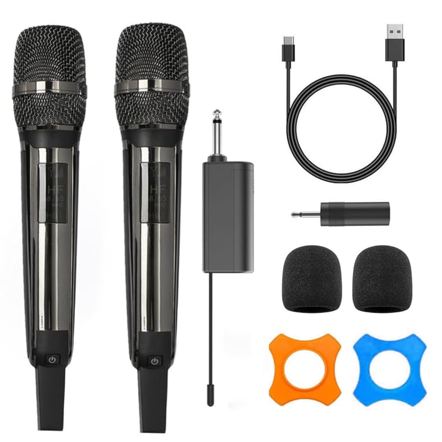 Wireless Microphones, UHF Metal Black Rechargeable Wireless Microphone,with 6.35mm(1/4") and 3.5mm(1/8") Receiver for Karaoke，Singing,Speeches,Churches,Meetings, Weddings (Black)