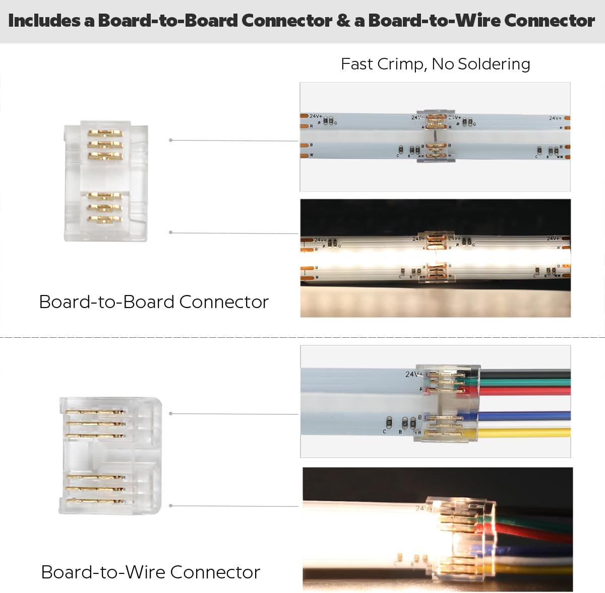 24VDC Color Changing RGBCCT Dotless COB LED Strip Lights, High Density RGBCW 4200 LEDs Warm White to Daylight RGBWW Dimmable LED Light Strips(Non-Waterproof IP20), FCOB-24V-RGBCCT - Image 3